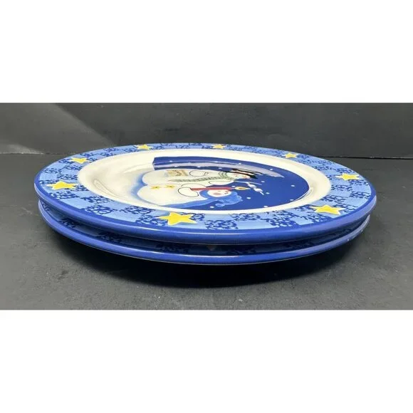 (2) SANDI GORE EVANS THE S'MORES THE MERRIER Jolly Follies Dinner Plates Snowmen - Picture 5 of 13